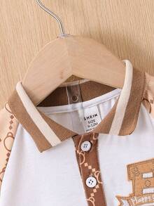 嬰兒男孩時尚短袖polo上衣和短褲套裝 - 米色 - 查看 6