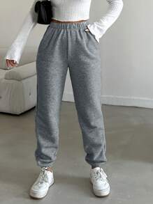 EURMUSE Solid Slant Pocket Sweatpants - Grey - View 1