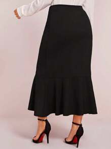 SHEIN Clasi Plus Size Women's Mermaid Knit Skirt - Black - View 3