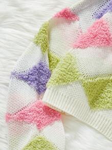 SHEIN EZwear Color Block Geometric Print Drop Shoulder Short Casual Sweater - Multicolor - View 7