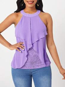 SHEIN Lady Top con scollo all'americana e giunture in pizzo per San Valentino