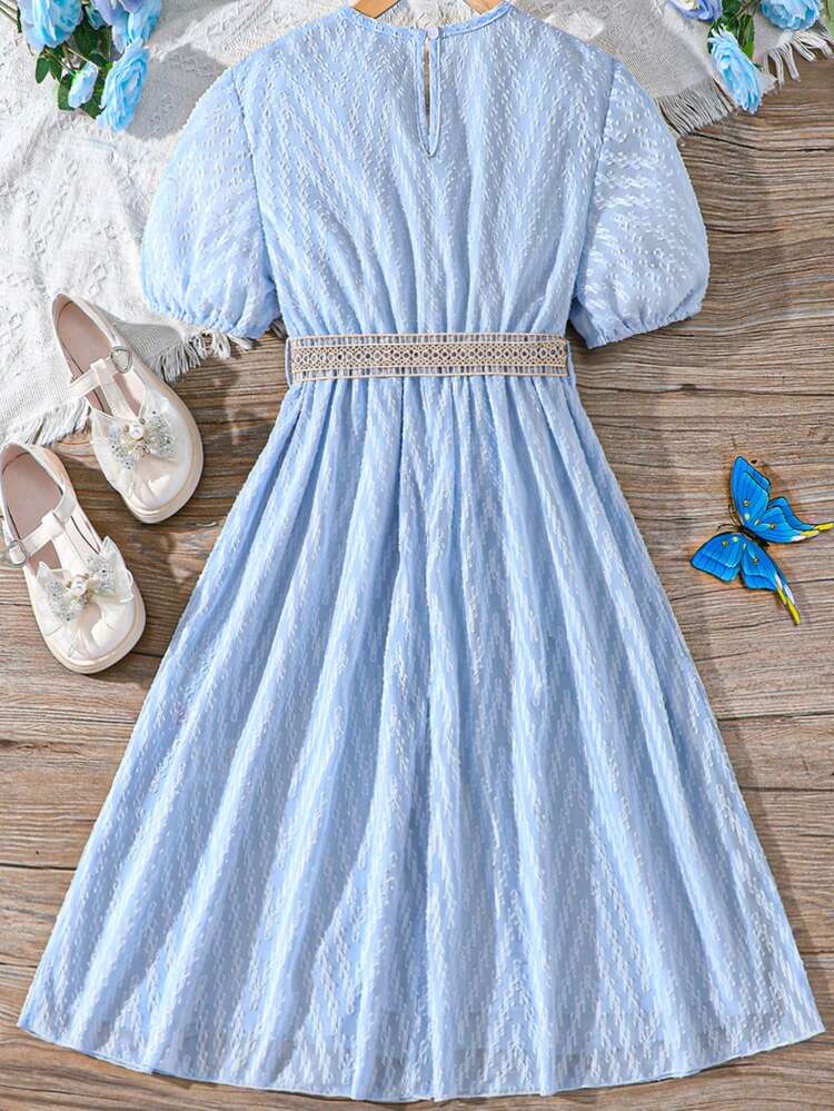 Tween Girls' Sweet Lace V-Neck , Mesh Detail Dress