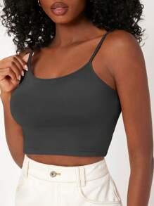 SHEIN BASICS Camiseta De Tirantes De Color Sólido Para Mujer - Gris Oscuro - Ver 1