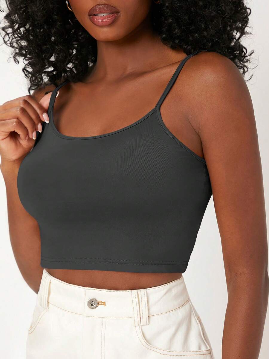 SHEIN BASICS Camiseta De Tirantes De Color Sólido Para Mujer - Gris Oscuro - Ver 1