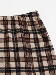 SHEIN EZwear Summer Going Out Brown Split Hem Short Style Tartan Skirt