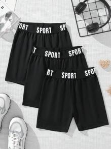 SHEIN Tween-Mädchen 3er-Set lässige Shorts mit elastischer Taille und Buchstaben-Print