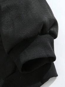 Christmas Print Kangaroo Pocket Warm Lined Hoodie - Black - View 4