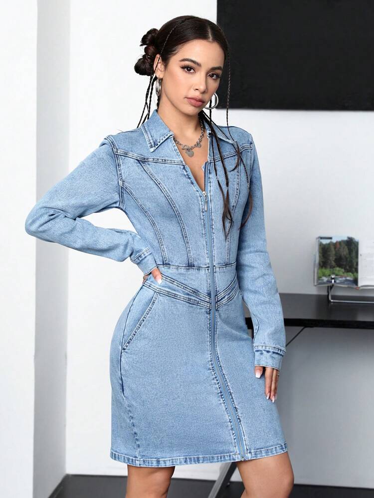 Ladies' Zip Front Denim Dress