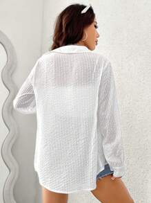 SHEIN Unity 條紋長袖襯衫 - 白色 - 查看 2