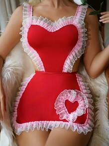 Classic Sexy 2 cái/bộ Của phụ nữ Nội y sexy Đầm ( Với Váy ngủ Và Quần lót Thong ) ( Ngày lễ tình nhân ) - Đỏ và trắng - Xem 5