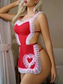 Classic Sexy 2 cái/bộ Của phụ nữ Nội y sexy Đầm ( Với Váy ngủ Và Quần lót Thong ) ( Ngày lễ tình nhân ) - Đỏ và trắng - Xem 4