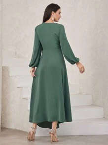 Modelyn Women's Lantern Sleeve Asymmetric Neckline Dress Dress, Elegant Evening Party Maxi Dress Long Evening Dresses - Green - View 2