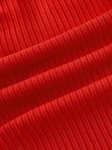 SHEIN ICON 女士萵苣邊喇叭袖t恤 - 紅色 - 查看 3