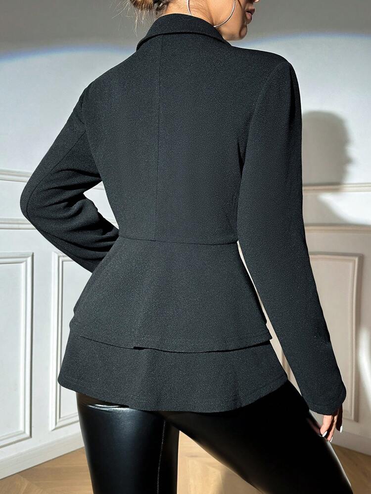 Ladies' Color Block Lapel Frill Hem Blazer Coat