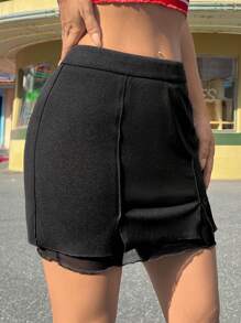 SHEIN EZwear Women's Mesh Splice High Slit Bodycon Skirt - Black - View 8