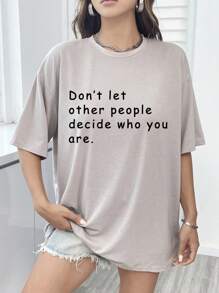 SHEIN EZwear Women'S Plus Size Graphic Print Round Neck T-Shirt - Grey - View 5