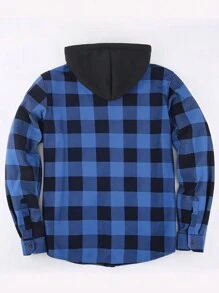 Manfinity Homme 男士连帽格子保暖衬里夹克 - 藍色 - 查看 2