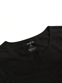 男士加大碼卡通熊印花短袖t恤 - 黑色 - 查看 4