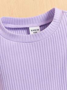 嬰兒女孩優雅泡泡袖舒適洋裝 - 淡紫色 - 查看 3