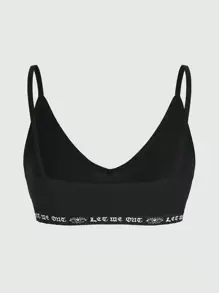 ROMWE Goth Women's Bra Without Padding Made Of Ribbed Fabric - Black - View 2