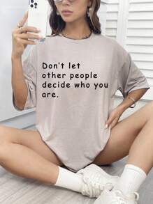 SHEIN EZwear Women'S Plus Size Graphic Print Round Neck T-Shirt - Grey - View 6