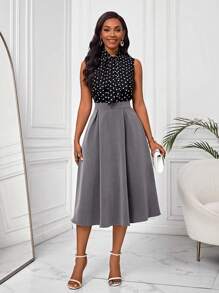 SHEIN Lady Của phụ nữ Chấm bi In Áo Với Viền xếp Váy Hai chiếc Bộ - Nhiều màu - Xem 3