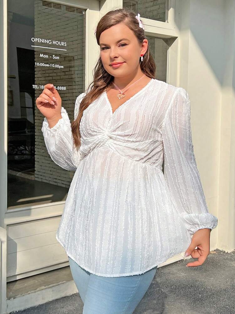 Plus Size Women's Cute Twisted Design All-Match Spring Shirt