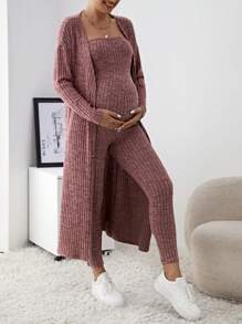 SHEIN Maternity Bodycon Tube Jumpsuit And Cardigan 2pcs/Set - Redwood - View 5
