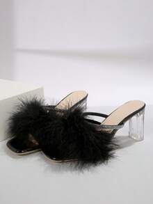 女款粗跟黑色拖鞋,配有法國鋯石裝飾,童話風格,夏季款 - 黑色 - 查看 8