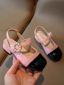 女童珍珠裝飾粗跟公主涼鞋,適用於大童,夏季時尚女童鞋 - 粉色 - 查看 2