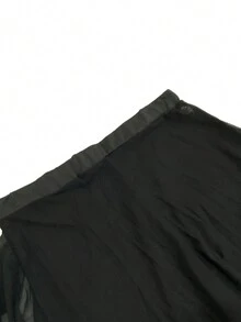 女士时尚网纱裤，荷叶边裤脚，黑色 - 黑色 - 查看 3