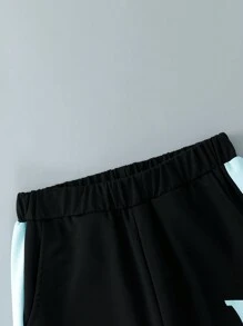 SHEIN Teenage Boys' Letter Print Hooded Two-Piece Set For Autumn/Winter - Black - View 3