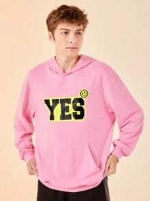 SHEIN Teen Boy Casual Loose English Printed Hoodie, Teenager