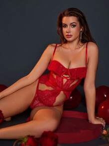 Spicy Aura Set Pakaian Dalam Seksi Wanita Memotong - Merah - View 3