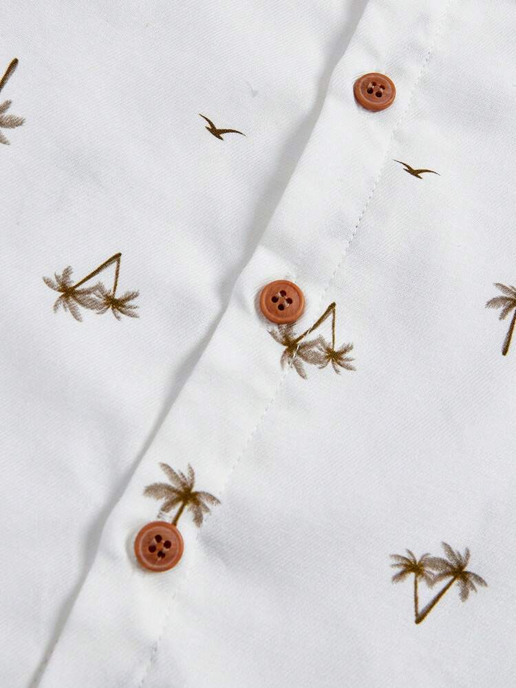 3pcs Baby Boys' Letter Print Tee, Coconut Tree Pattern Shirt & Solid Color Shorts Set