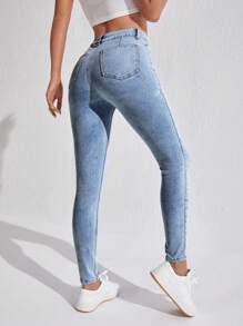 SHEIN SXY Women's High Waist Slim Fit Denim Pants - Medium Wash - View 2