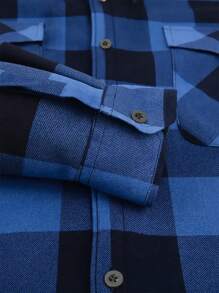 Manfinity Homme 男士连帽格子保暖衬里夹克 - 藍色 - 查看 4