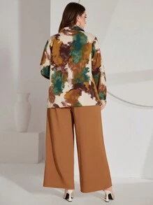 Mulvari Grote maten Vrouwen Tie Dye Patroon Lange mouwen Set van overhemd en broek