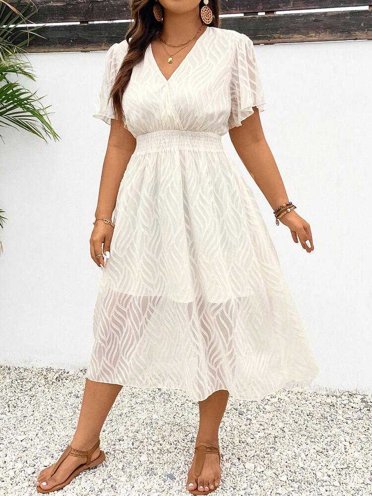 Plus Size Summer Long Summer Dress A Line Solid Color Wrap Dress