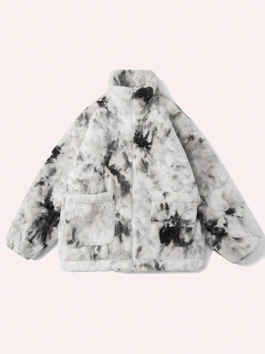 Winter New Thickened Men's Windproof Jacket With Shearling + Tie-Dye Design, Fashionable, Warm And Suitable For Couples - Black - View 1