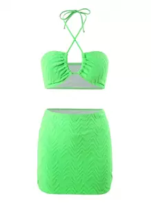 SHEIN Swim Conjunto de Maiô Bikini com Alça Cruzada e Textura para o Verão - Verde - Visão 8