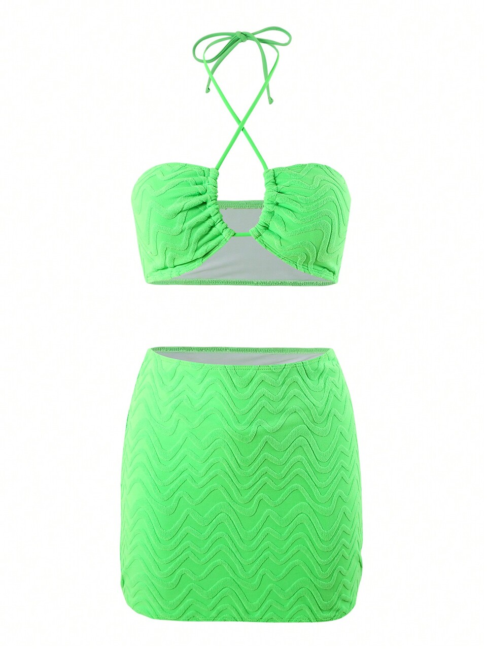 Cross Back Halter Textured Bikini Set Summer