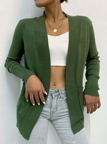 AAmilife Women's Solid Color Dual Pocket Cardigan - Army Green - View 9