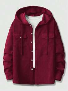 ROMWE MEN Prep Nam Túi có nắp Dây rút áo có mũ Vải to sợi Áo sơ mi Without Tee - Đỏ - Xem 1