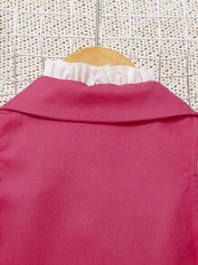 Ensemble De 2 Pièces Pour Jeune Fille : Haut À Manches Courtes Bouffantes Avec Décoration De Nœud Et Robe Chemisier Sans Manches - Rose vif - Voir 6