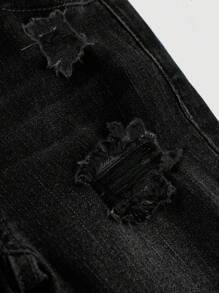 SHEIN 年輕少女破洞牛仔褲 - 黑色 - 查看 4