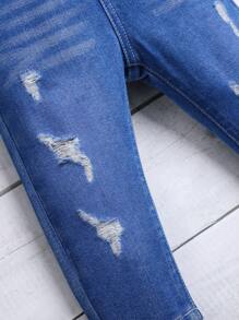 Vaqueros De Mezclilla Rasgados Y Estirables Para Bebés Niños - Azul lavado medio - View 3