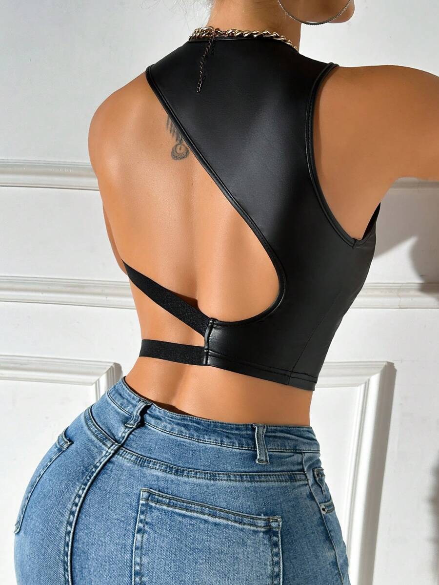 VaVaBold Top de tanque sin espalda y recortado para mujer para el verano - Negro - Ver 1