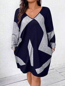 Vestido De Talla Grande Con Cuello En V Y Bolsillo Oculto - azul real - Ver 6