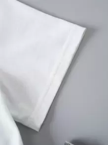 SHEIN Essnce 休闲简约图案圆领短袖修身大码女式T恤，适合夏季 - 白色 - 查看 5